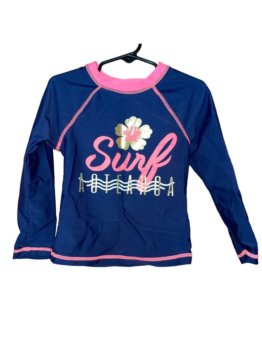 Young Original Girls Surf Long Sleeve Rash Guard Navy Pink Size 4 Nylon/Elastane